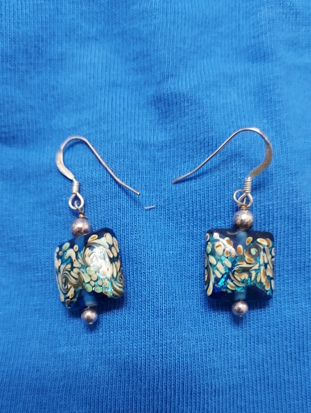 Handmade Blue Glass Bead Drop Earrings